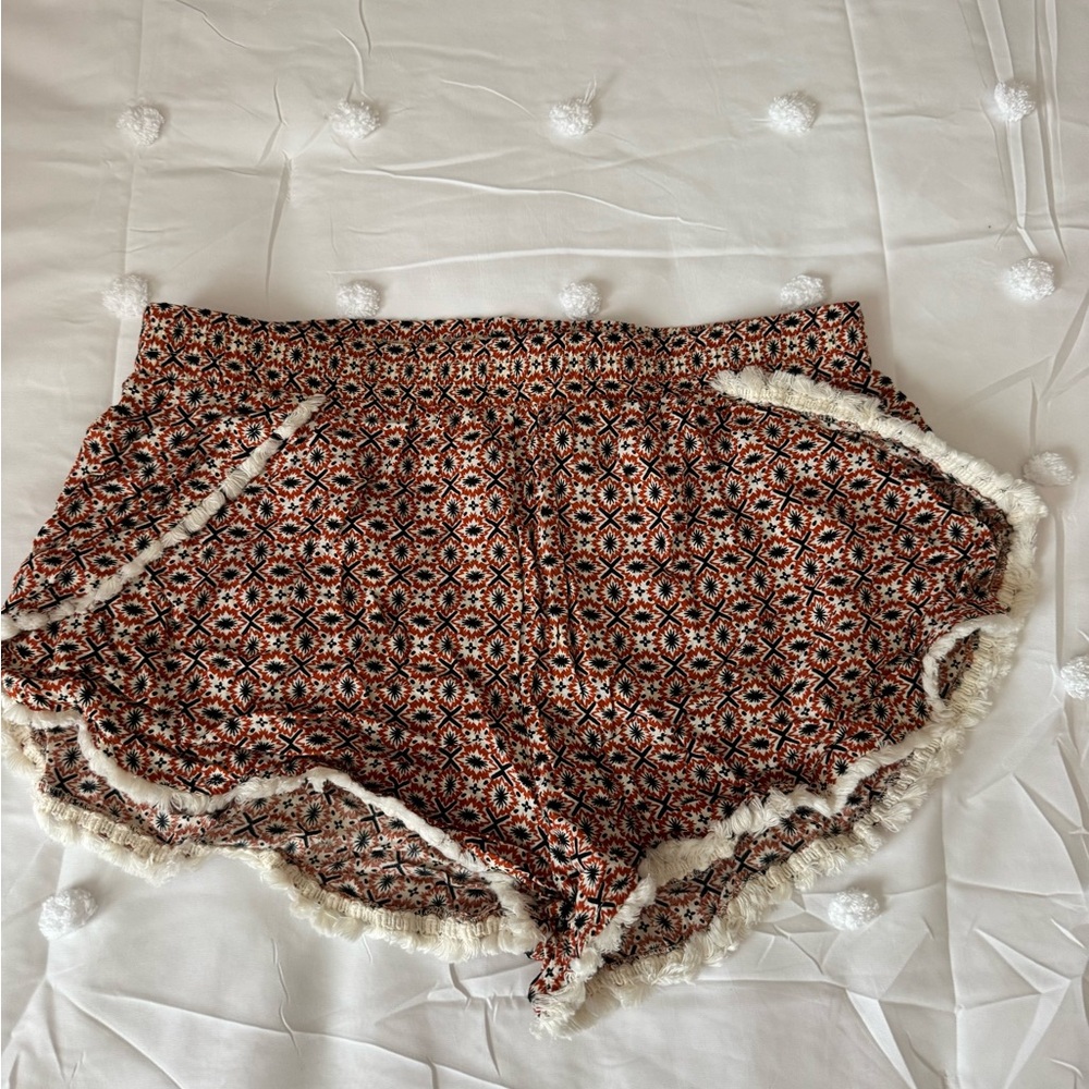 Hem & Thread Burnt Orange and Black Elastic Waist Shorts